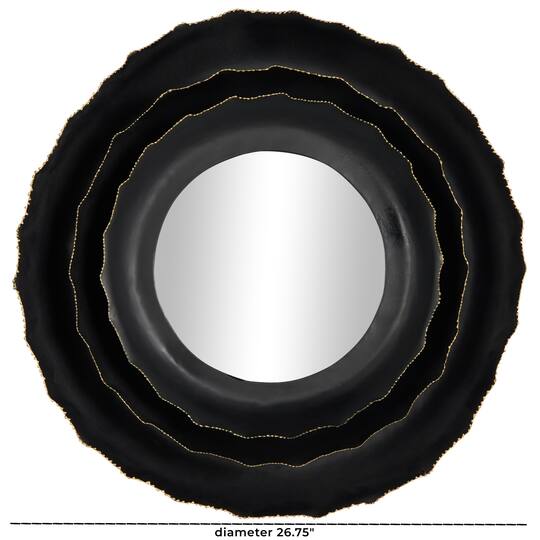 26.75" Black Metal Floral Layered Floral Framed Wall Mirror